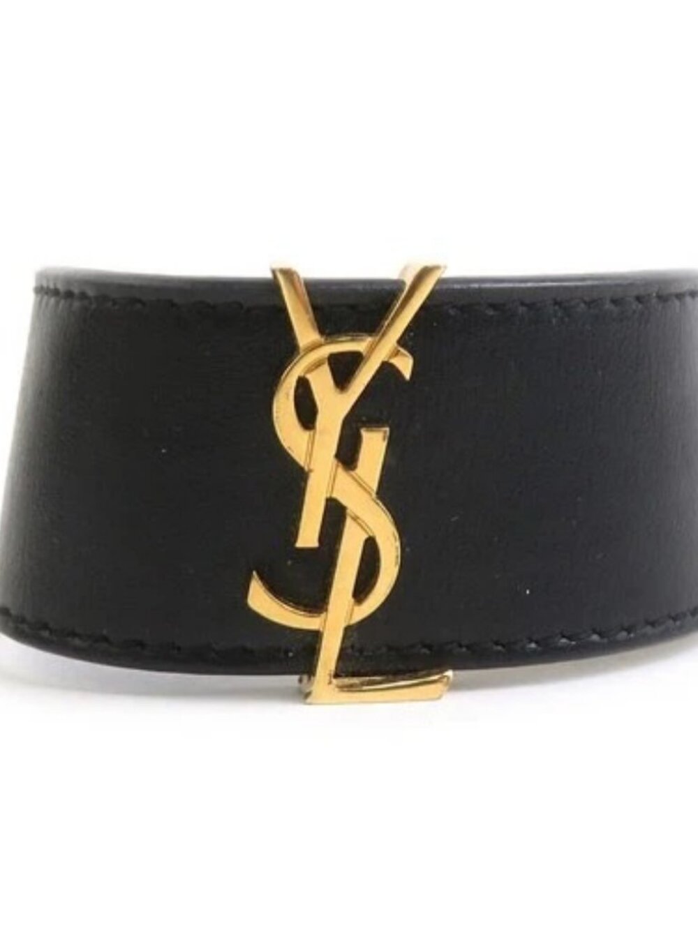 Auth SAINT LAURENT Bracelet Black/Gold Leather/Metal - h31831g